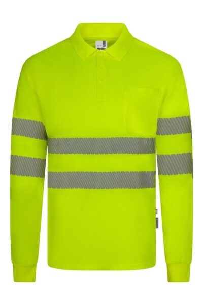 Velilla 305534 Polo de Manga Larga con Cinta Segmentada Amarillo Flúor