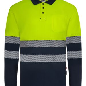 Velilla 305535 Polo bicolor de manga larga con cinta segmentada Amarillo Flúor Marino