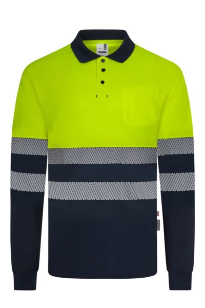 Velilla 305535 Polo bicolor de manga larga con cinta segmentada Amarillo Flúor Marino