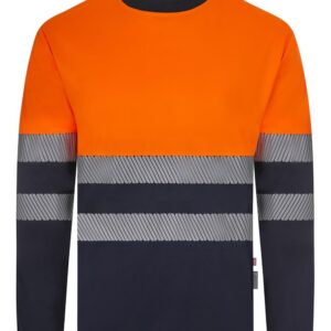 Velilla 305635 Camiseta Bicolor Manga Larga con Cinta Segmentada Azul Navy Naranja Flúor