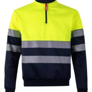 Velilla 305703 Sudadera Bicolor Con Media Cremallera y Cinta Segmentada Azul Navy Amarillo Flúor