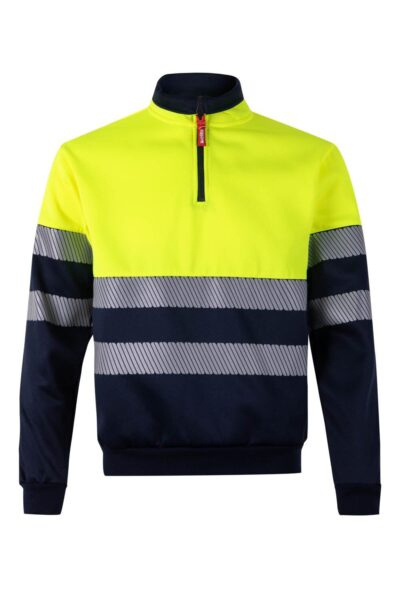Velilla 305703 Sudadera Bicolor Con Media Cremallera y Cinta Segmentada Azul Navy Amarillo Flúor